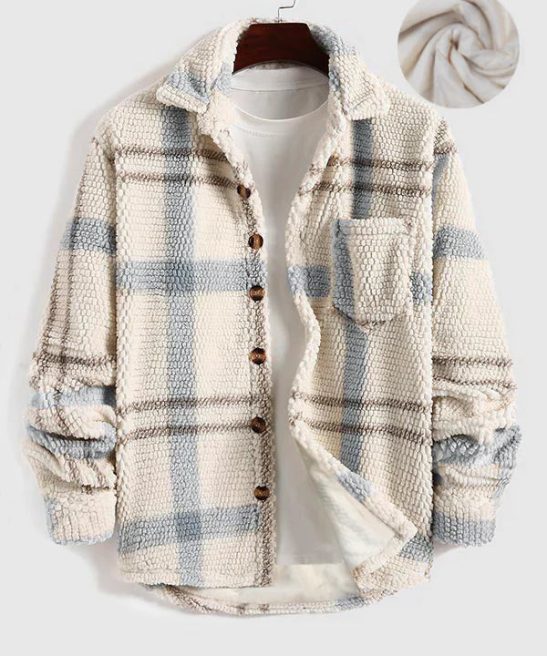 Plaid Fleece Button Down Jacket
