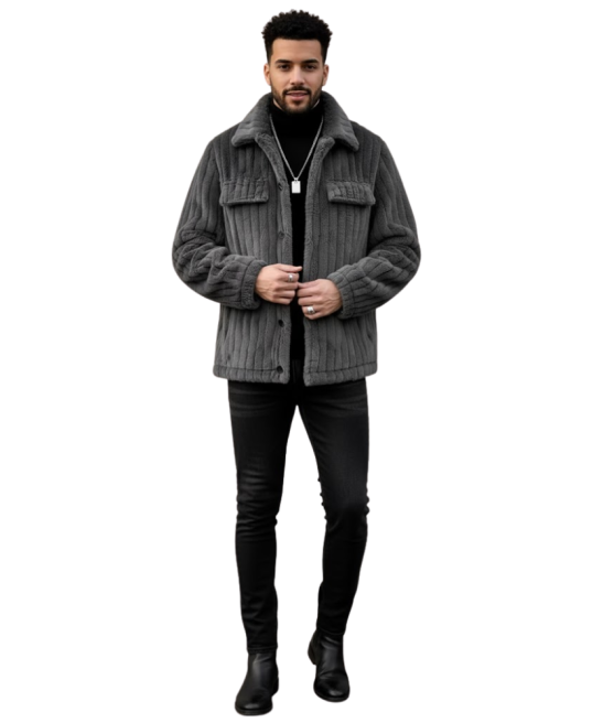 Winter Plush Jacket With Soft Collar And Button Closure For Men