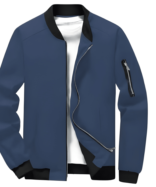 Jacket For Men With Zipper Front And Stand Collar