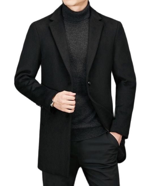 Men's Warm Casual Down Collar Long Coat